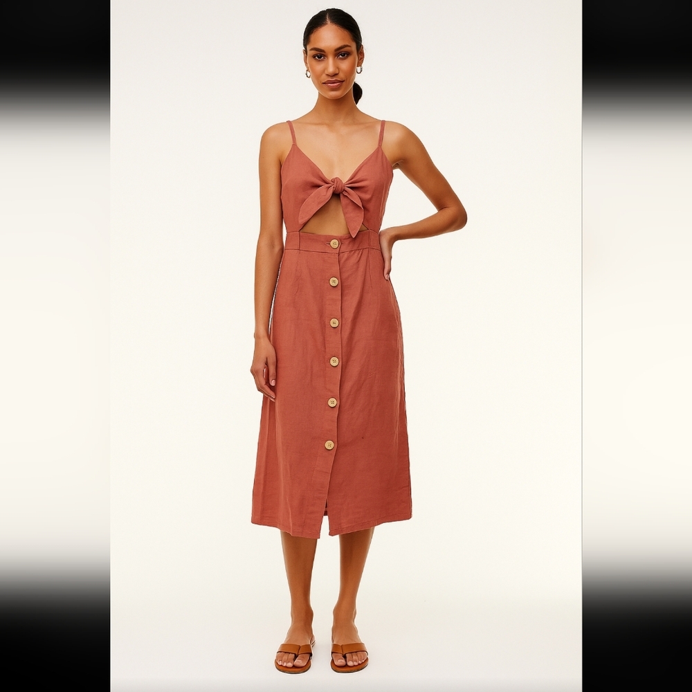 Stradivarius - Coral Button-Down A-Line Dress Without Cutout Detail - Size M